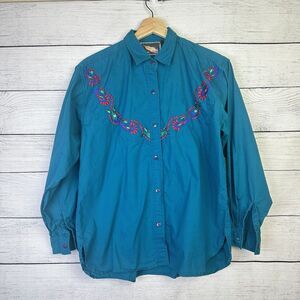 Lone Feather Embroidered Brushpopper Western Rodeo Button Up Shirt‎ Size Medium